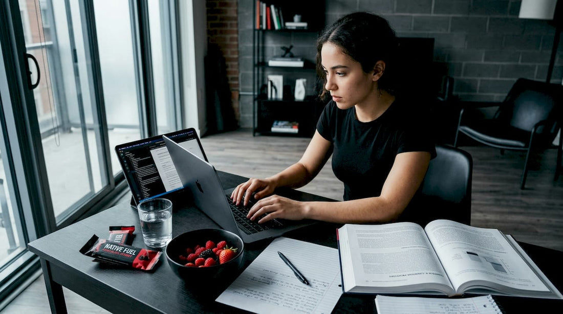 Student studying at sunlit kitchen table