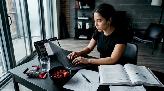 Student studying at sunlit kitchen table