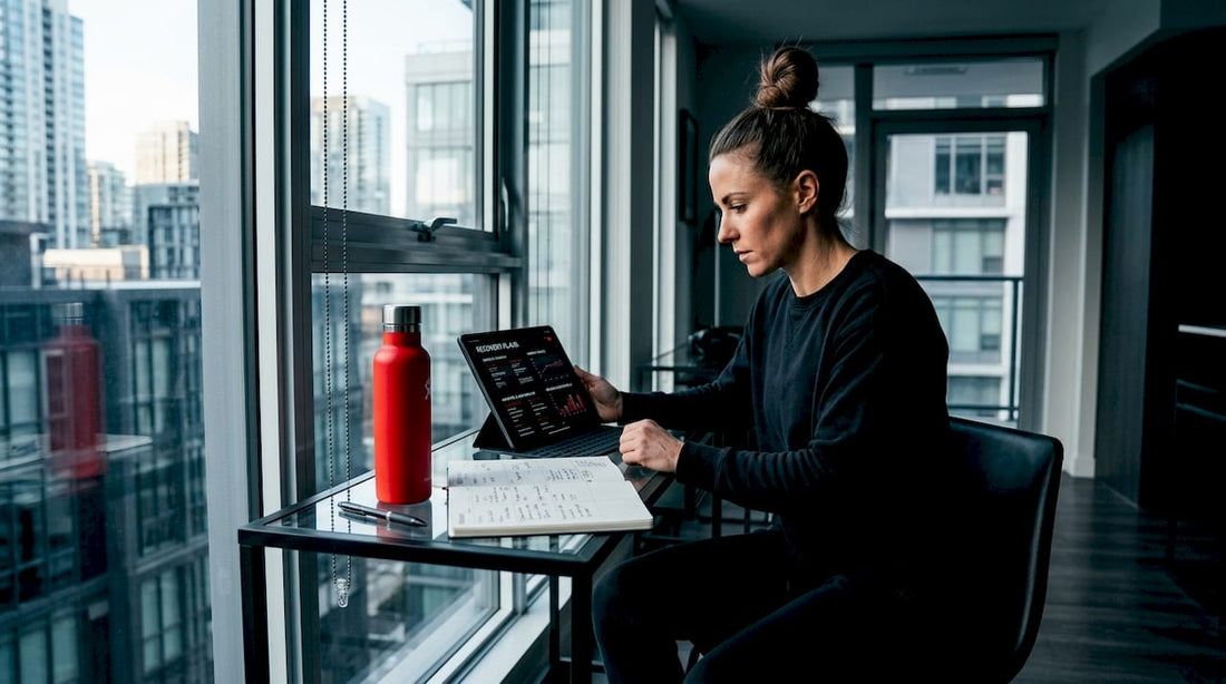 Woman reviews recovery plan in home office