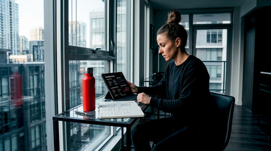 Woman reviews recovery plan in home office