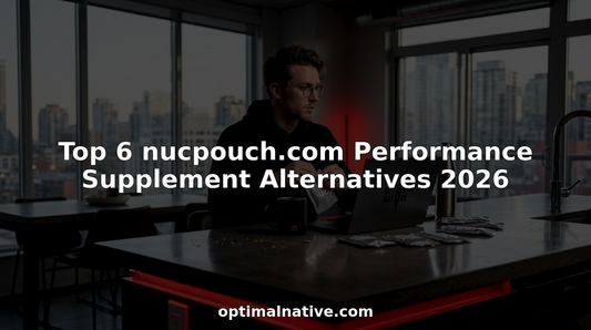Man at kitchen island with supplement pouches and laptop