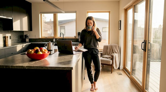 Woman enjoying morning sunlight with herbal tea