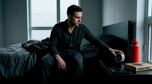 Man beginning morning routine in bedroom