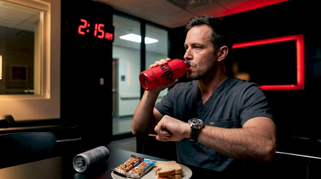 Shift worker drinking electrolyte water on break
