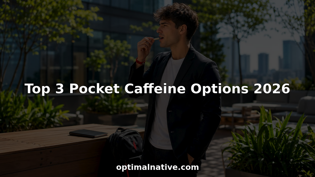 Man using pocket caffeine pouch on park bench