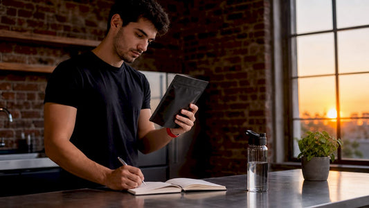 Persona organizando su escritorio con un pouch para mejorar la concentración